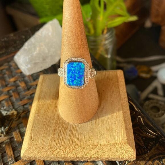 Blue Opal & CZ Sterling Silver Statement Ring - Picture 6 of 8